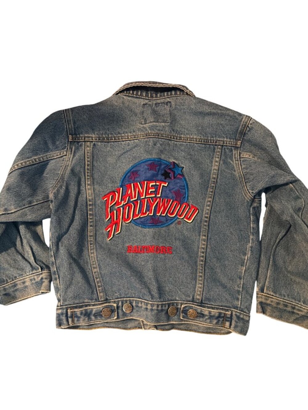Vintage Planet Hollywood Baltimore Embroidered Denim Jean Jacket Youth Size S
